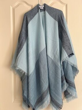 Sag Harbor Light Blue and Navy Woven Fringe Poncho